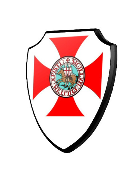 Escudo madera Cruz y Caballeros Templarios (19,2 x 23,4 cms.)