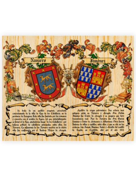 Wappen 2 Nachnamen auf Holz (40x50 cm.)