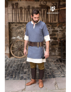 Mittelalterliche Tunika Blau-Grau mit kurzen Ärmeln 2