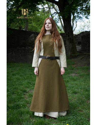 Mittelalterliche Tunika Frau Albrun aus grüner Wolle