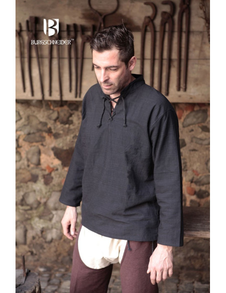 Camisa medieval lazos Tristan, negra