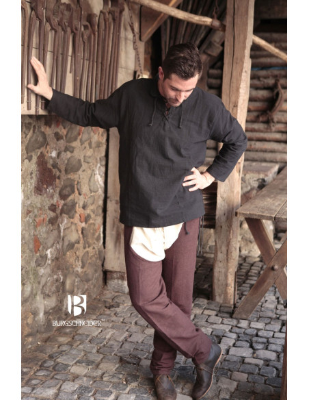 Camisa medieval lazos Tristan, negra