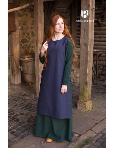 Surcoat middelalderlig kvinde Haithabu Blå