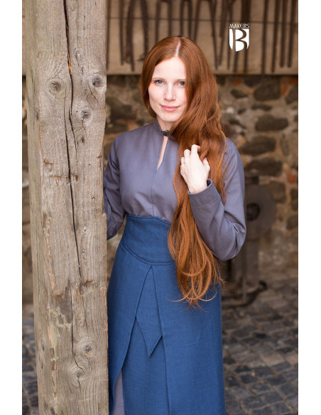 Falda medieval Tharya, algodón azul