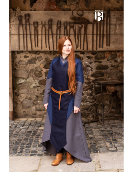Delantal medieval Asua, lana azul