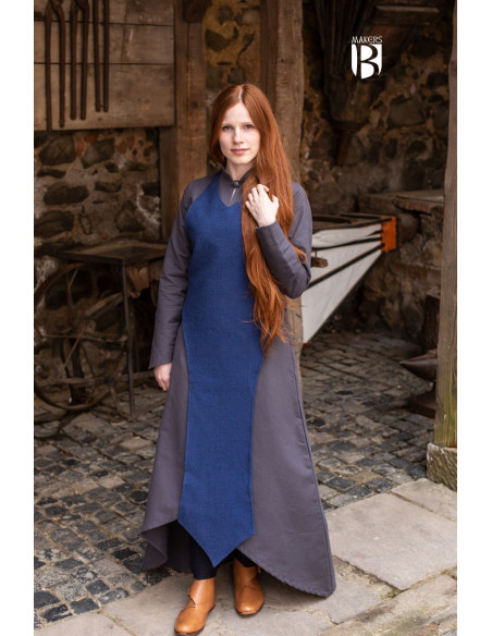 Delantal medieval Isa, algodón azul