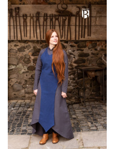 Delantal medieval Isa, algodón azul 2