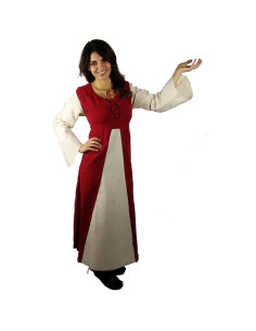 Mittelalterliches Kleid aus rot-cremefarbener Baumwolle