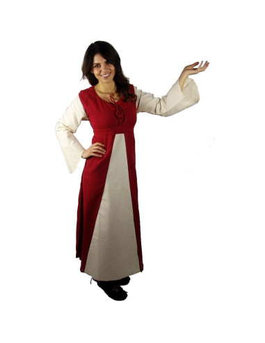 Vestido medieval algodón rojo-crema
