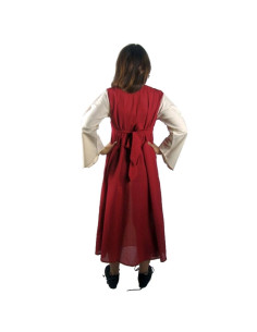 Mittelalterliches Kleid aus rot-cremefarbener Baumwolle 2