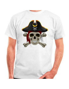 Weißes Piraten-T-Shirt, kurze Ärmel