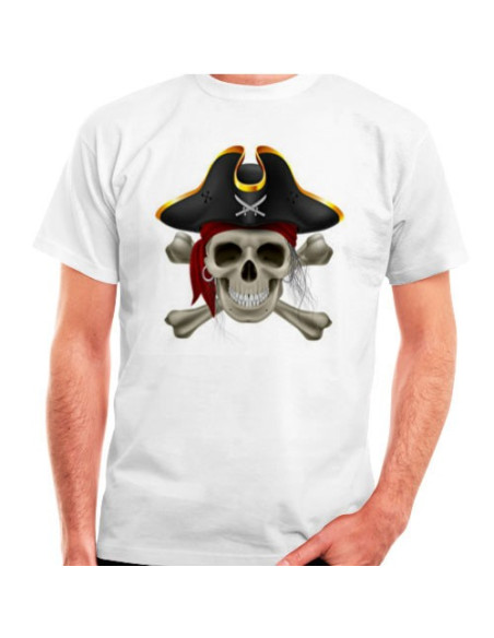Weißes Piraten-T-Shirt, kurze Ärmel
