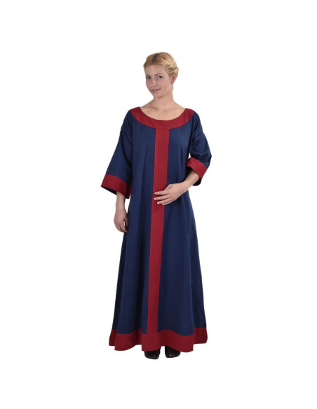 Vestido medieval Gudrun, azul-rojo