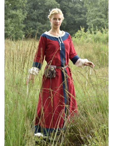 Vestido medieval Gudrun, rojo-azul