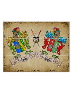 Mozaïektegel Heraldische Schilden 2 Achternamen (met achtergrond)