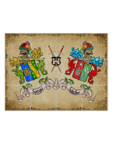 Mozaïektegel Heraldische Schilden 2 Achternamen (met achtergrond)
