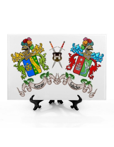 Heraldische schilden tegel met 2 achternamen (30x20 cm)