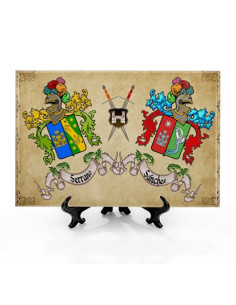 Tegel Heraldische Schilden met 2 Familienamen met achtergrond (30x20 cm)