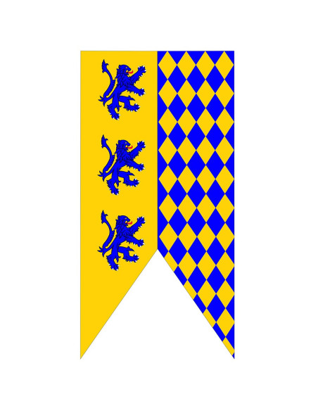 Zweifarbiges mittelalterliches Banner mit zügellosen Löwen