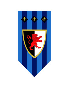 Middeleeuwse banier Fleur de Lis en ongebreidelde leeuw