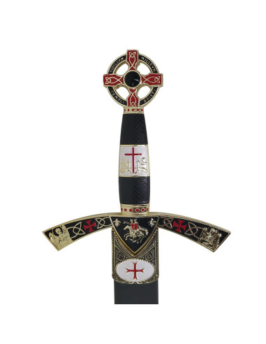 Goldverziertes Templerschwert mit Scheide