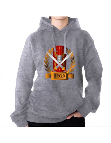 Sudadera Gris Legiones Romanas, SPQR, con Capucha