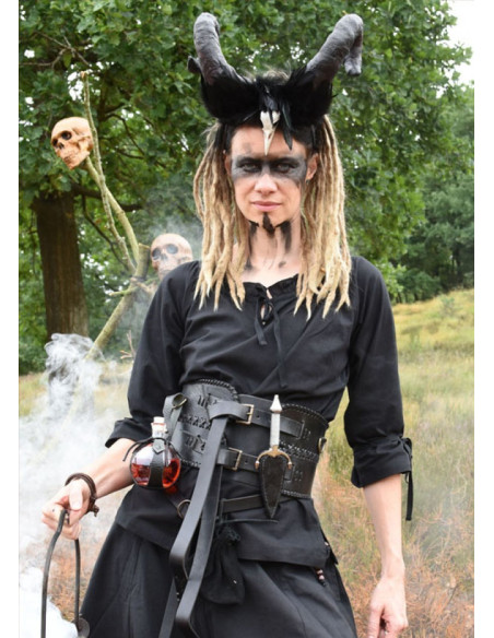 Glazen fles Bom met lederen baldric