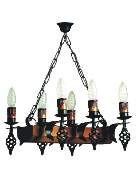 Lámpara forja medieval tronco con brazos