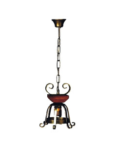 Middeleeuwse smeedijzeren lamp met hout