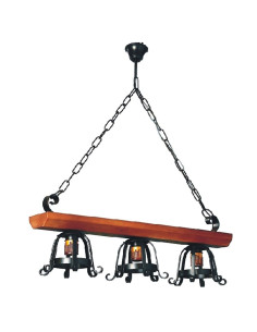 Lámpara forja medieval madera, varias luces