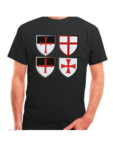 Camiseta negra Cruces Templarias, manga corta
