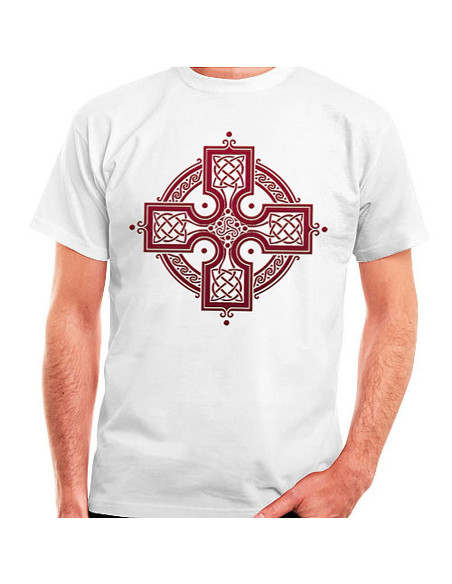 Weißes T-Shirt mit keltischem Kreuz,...