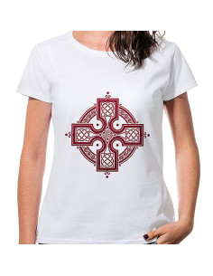 Weißes Keltisches Kreuz-T-Shirt für Damen, kurzärmlig