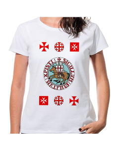 Hvid Dame T-shirt Templars med kors, korte ærmer