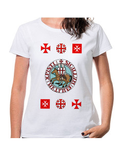 Hvid Templar T-shirt til kvinder med kors, korte ærmer