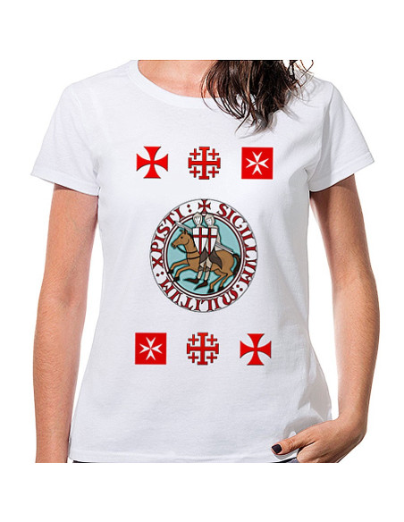 Hvid Dame T-shirt Templars med kors,...