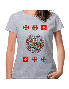 Dame Grå Templar T-shirt med kors, korte ærmer