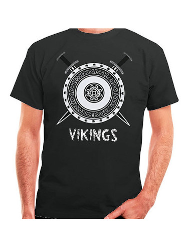 Camiseta Negra Vikingos, manga corta