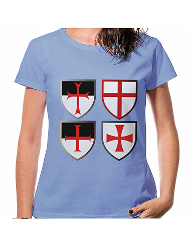 Camiseta Azul Cruces Caballeros Templarios, manga corta