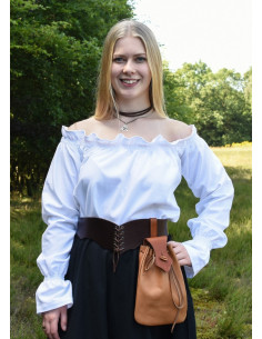 Weiße Langarm-Mittelalterbluse, Carmen