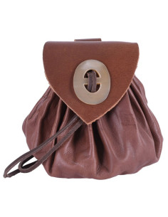 Bolsa Geldkatze medieval cuero marrón con cierre de cuerno