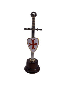 Mini-sværd med mini-skjold og base af Knights Templar