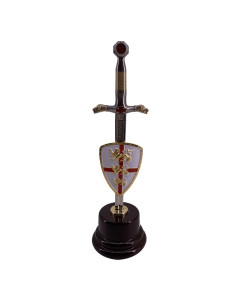 Miniespada con miniescudo y peana de Ricardo Corazón de León