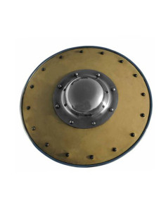 Buckler bekleed met bruin leer, 30 cm.