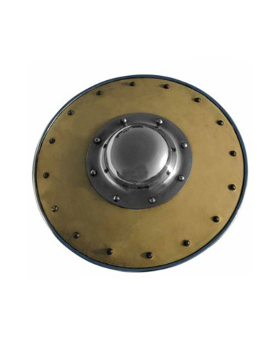Buckler bekleed met bruin leer, 30 cm.