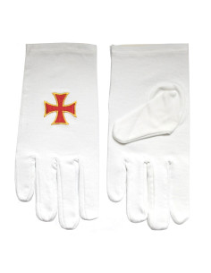 Weiße Handschuhe mit aufgesticktem Templerkreuz