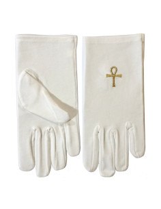 jogger lyserød Fundament Hvide handsker med Masonic Ankh of Isis ⚔️ Tienda Medieval Størrelse L