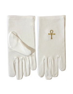 Weiße Handschuhe mit dem freimaurerischen Ankh von Isis