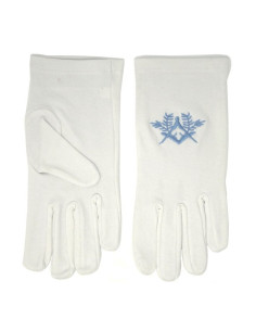 Guantes blancos masónicos con escuadra, compás bordados