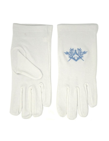 Vrijmetselaars witte handschoenen met vierkant, geborduurd kompas
